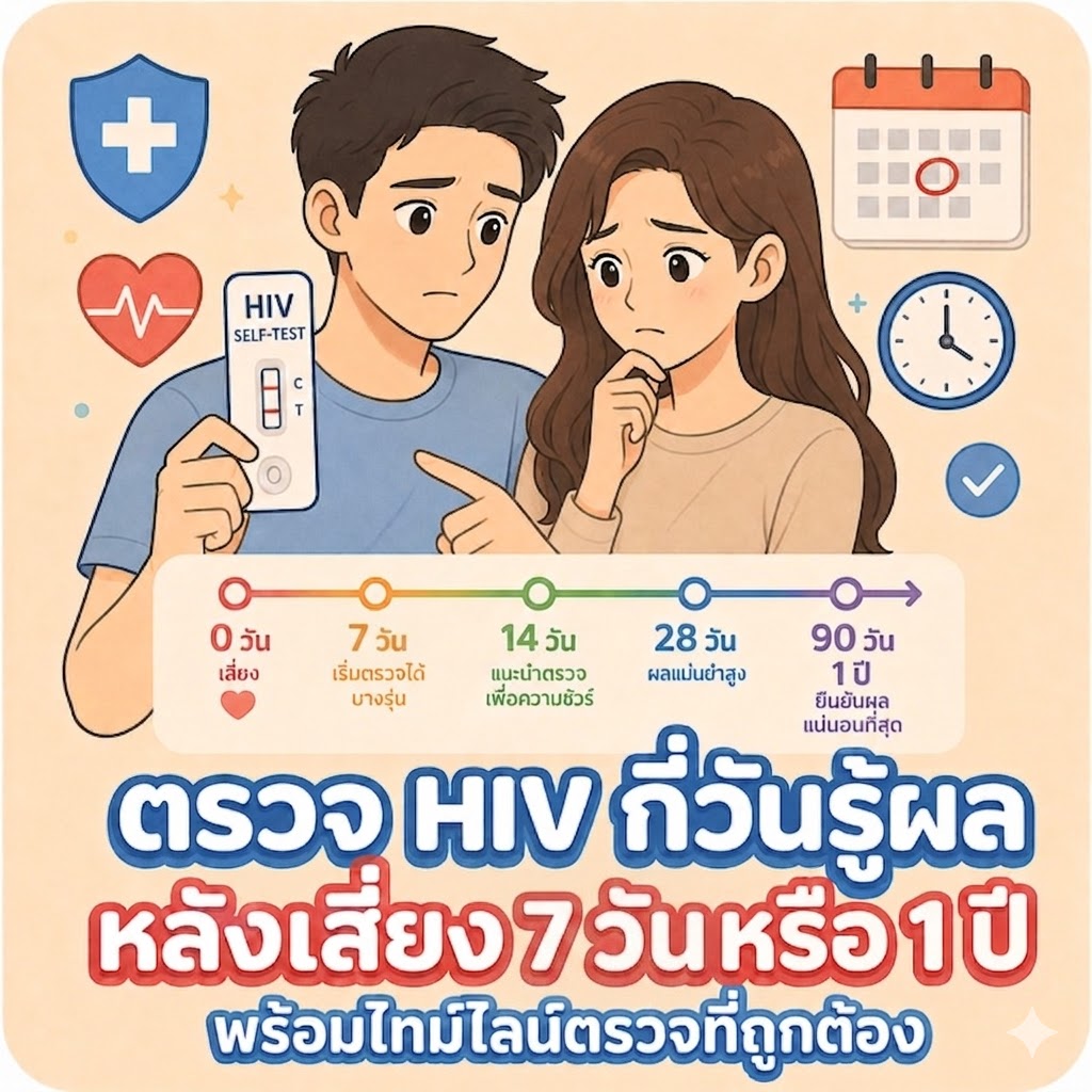 ตรวจ HIV กี่วันรู้ผล หลังเสี่ยง 7 วันหรือ 1 ปี พร้อมไทม์ไลน์ตรวจที่ถูกต้อง